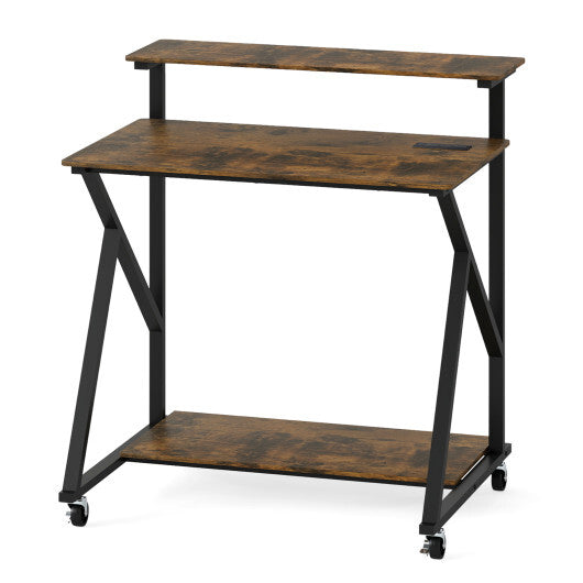 32 Inch Rolling Computer Desk for Small Spaces with Power Outlets-Black W2B