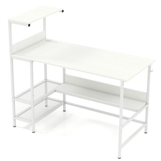 48 Inch Computer Desk with Power Outlets and Storage Shelves-White W2B