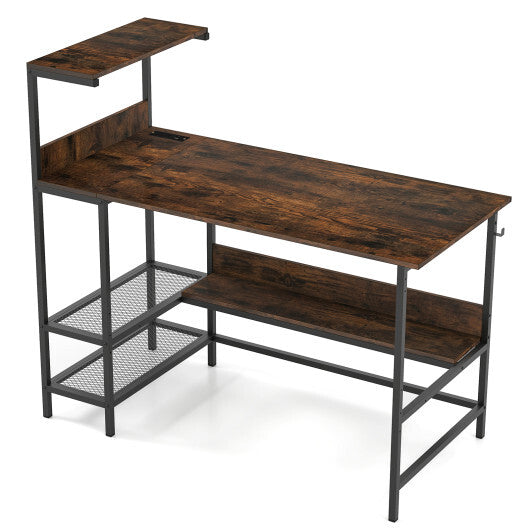 48 Inch Computer Desk with Power Outlets and Storage Shelves-White W2B