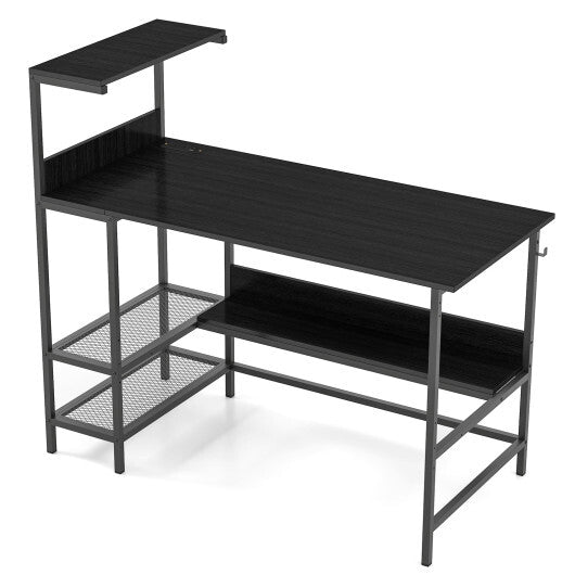 48 Inch Computer Desk with Power Outlets and Storage Shelves-White W2B