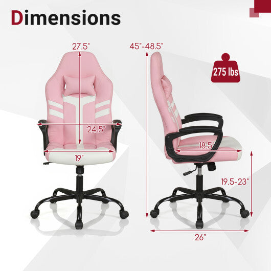 Faux Leather Upholstered Office Chair with Removable Head Pillow and Rocking Function-Pink W2B
