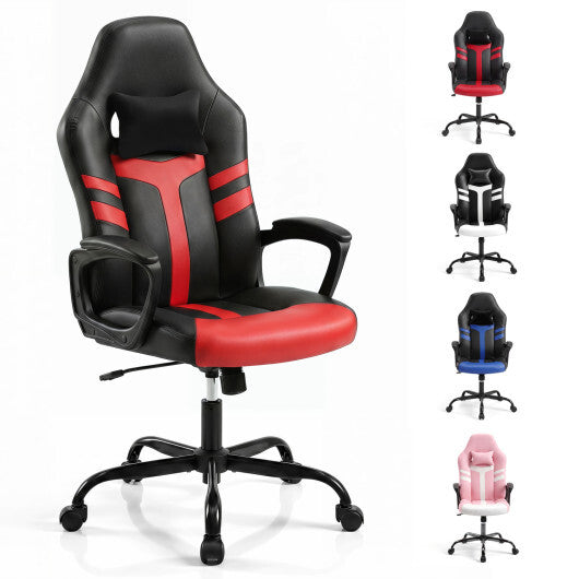 Faux Leather Upholstered Office Chair with Removable Head Pillow and Rocking Function-Pink W2B