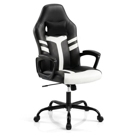 Faux Leather Upholstered Office Chair with Removable Head Pillow and Rocking Function-Pink W2B