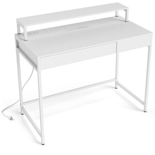 Compact Office Desk with Removable Monitor Shelf and Dual-use Drawer-White W2B