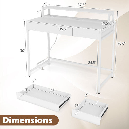 Compact Office Desk with Removable Monitor Shelf and Dual-use Drawer-White W2B