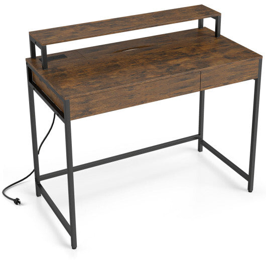 Compact Office Desk with Removable Monitor Shelf and Dual-use Drawer-White W2B