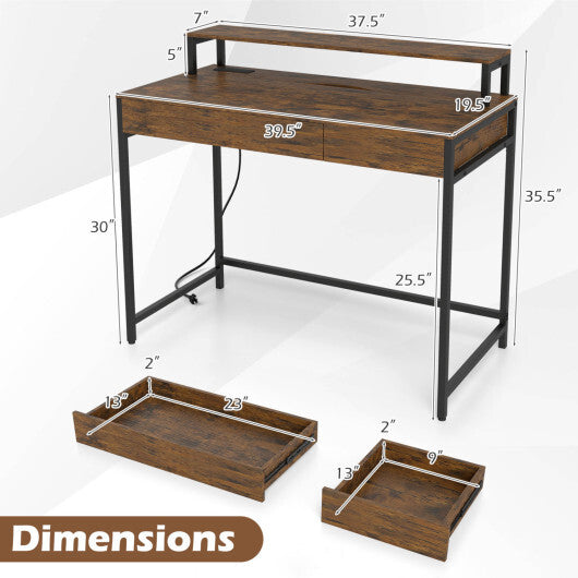 Compact Office Desk with Removable Monitor Shelf and Dual-use Drawer-White W2B