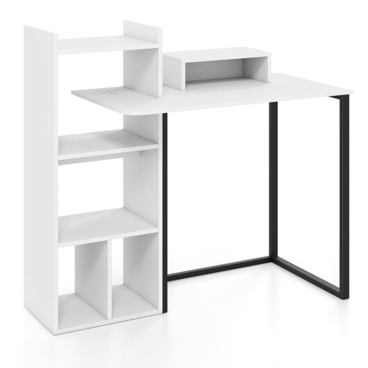 43.5" Computer Desk with Charging Station and Ergonomic Monitor Stand-White W2B