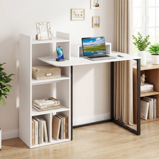 43.5" Computer Desk with Charging Station and Ergonomic Monitor Stand-White W2B