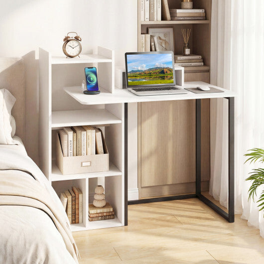 43.5" Computer Desk with Charging Station and Ergonomic Monitor Stand-White W2B