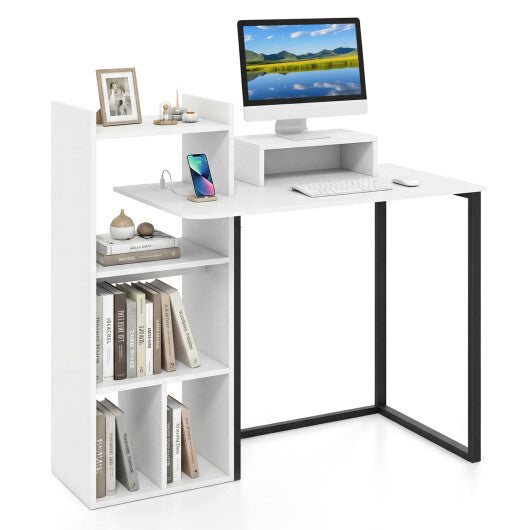 43.5" Computer Desk with Charging Station and Ergonomic Monitor Stand-White W2B