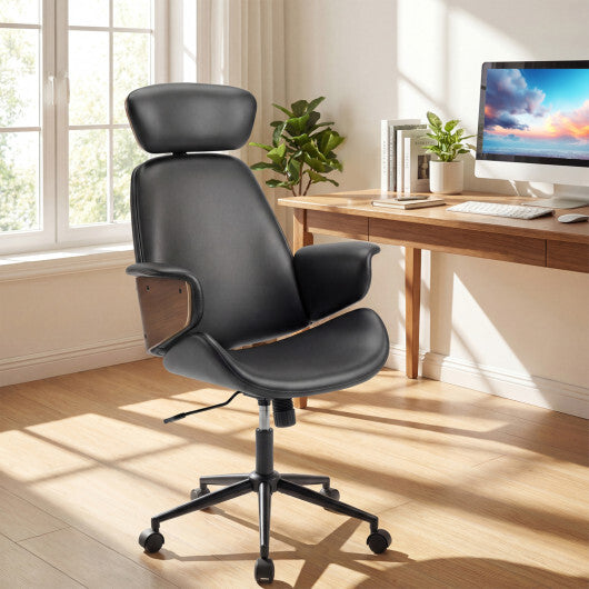 Ergonomic Office Chair with Headrest  Adjustable Height for Home Office and Study-Black W2B