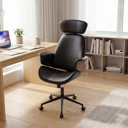 Ergonomic Office Chair with Headrest  Adjustable Height for Home Office and Study-Black W2B