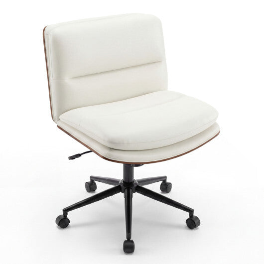 Armless Office Chair with Curved Backrest and Padded Seat-White W2B