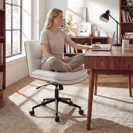 Armless Office Chair with Curved Backrest and Padded Seat-White W2B