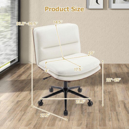 Armless Office Chair with Curved Backrest and Padded Seat-White W2B