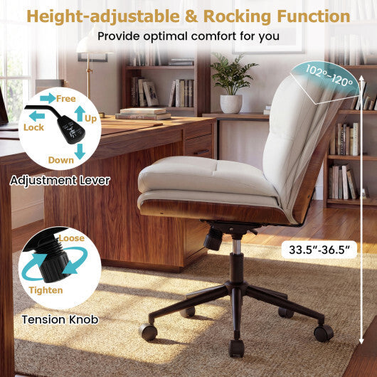 Armless Office Chair with Curved Backrest and Padded Seat-White W2B