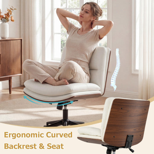 Armless Office Chair with Curved Backrest and Padded Seat-White W2B