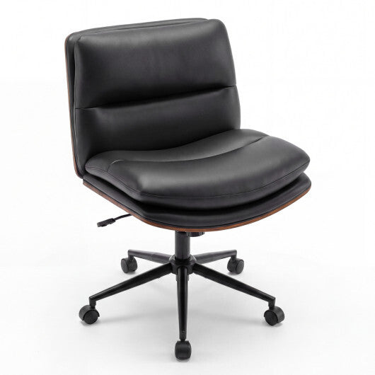 Armless Office Chair with Curved Backrest and Padded Seat-White W2B