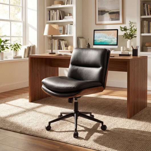 Armless Office Chair with Curved Backrest and Padded Seat-White W2B