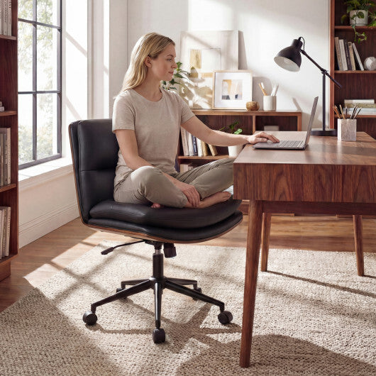 Armless Office Chair with Curved Backrest and Padded Seat-White W2B