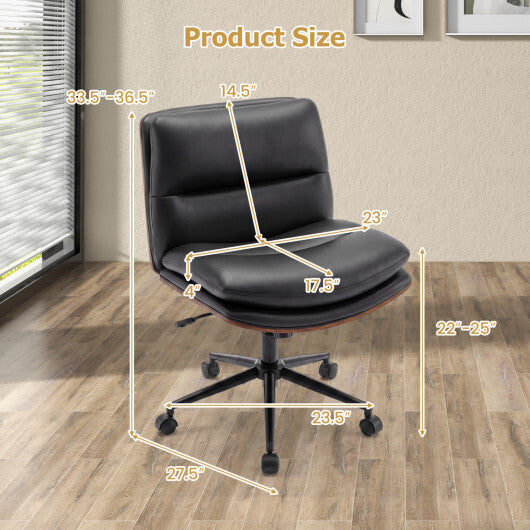 Armless Office Chair with Curved Backrest and Padded Seat-White W2B