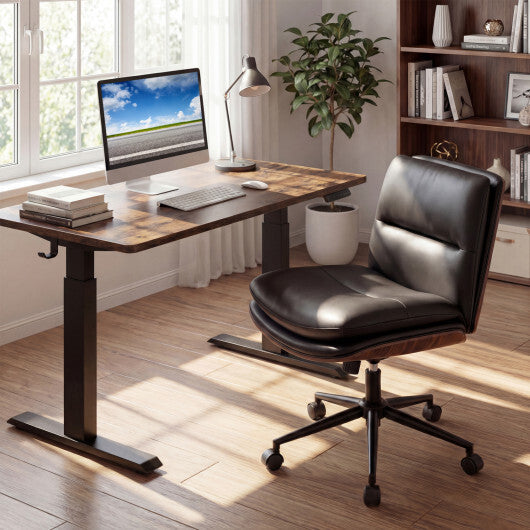 Armless Office Chair with Curved Backrest and Padded Seat-White W2B