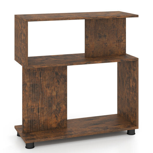 3-Tier Modern S-shaped Bookshelf with Adjustable Feet-Rustic Brown W2B
