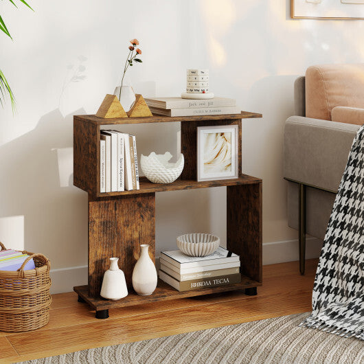 3-Tier Modern S-shaped Bookshelf with Adjustable Feet-Rustic Brown W2B