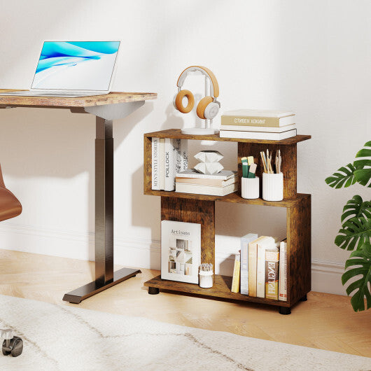 3-Tier Modern S-shaped Bookshelf with Adjustable Feet-Rustic Brown W2B