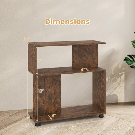 3-Tier Modern S-shaped Bookshelf with Adjustable Feet-Rustic Brown W2B