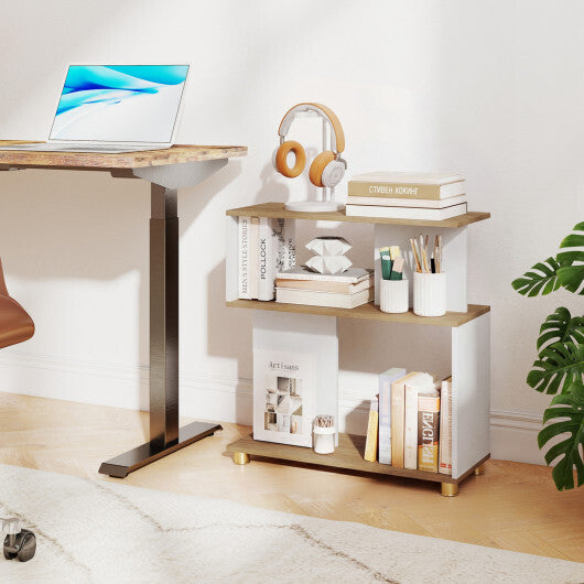 3-Tier Modern S-shaped Bookshelf with Adjustable Feet-Rustic Brown W2B