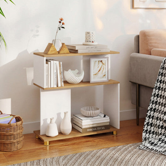 3-Tier Modern S-shaped Bookshelf with Adjustable Feet-Rustic Brown W2B