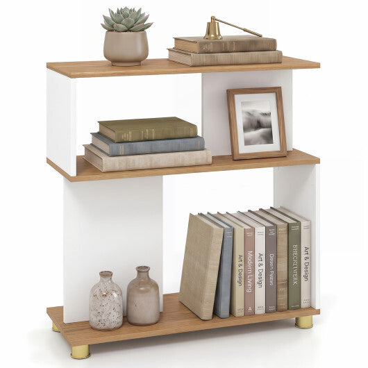 3-Tier Modern S-shaped Bookshelf with Adjustable Feet-Rustic Brown W2B