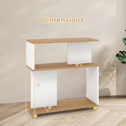 3-Tier Modern S-shaped Bookshelf with Adjustable Feet-Rustic Brown W2B
