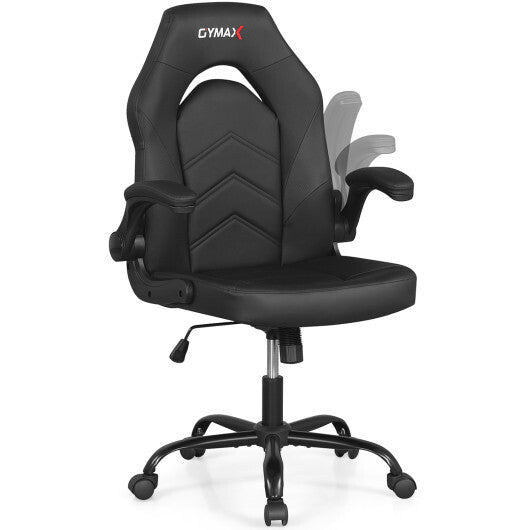 Leather Office Chair Ergonomic Computer Desk Chair with Flip-up Armrests-Black W2B