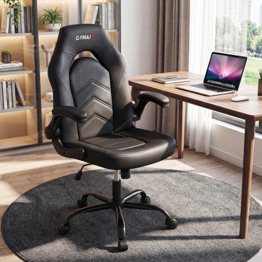 Leather Office Chair Ergonomic Computer Desk Chair with Flip-up Armrests-Black W2B