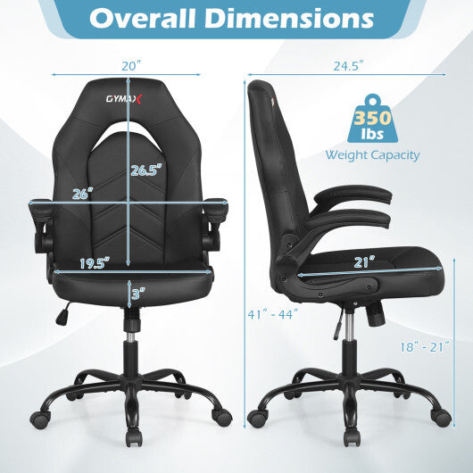 Leather Office Chair Ergonomic Computer Desk Chair with Flip-up Armrests-Black W2B