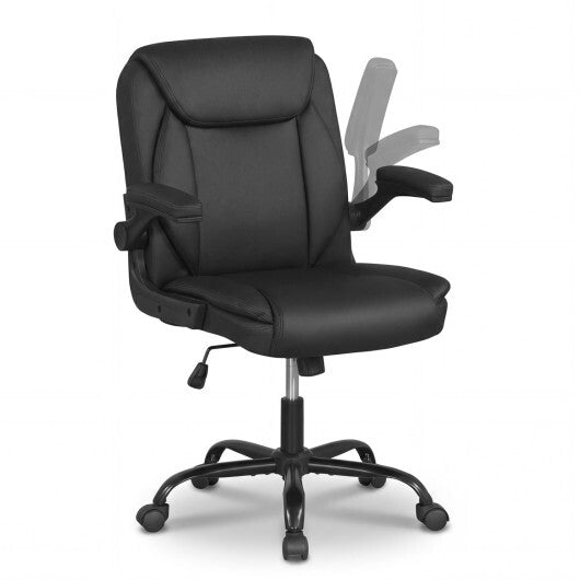 Ergonomic Leather Office Chair with Flip-up Armrests and Rocking Function-Black W2B