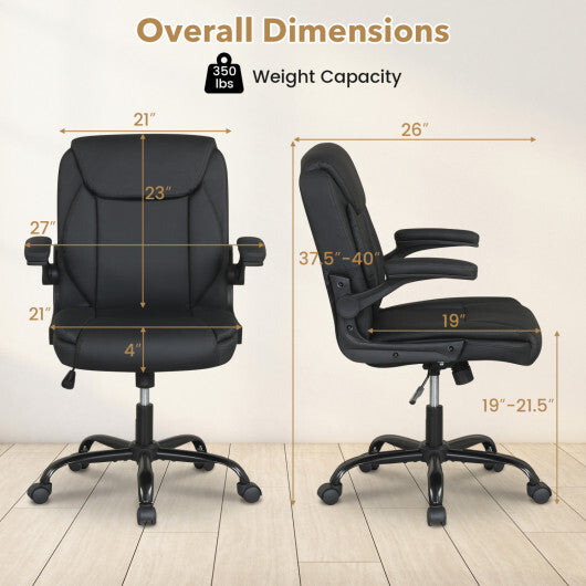 Ergonomic Leather Office Chair with Flip-up Armrests and Rocking Function-Black W2B