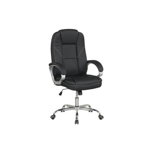 Ergonomic Leather Office Chair with Padded Armrests and Rocking Backrest-Black W2B
