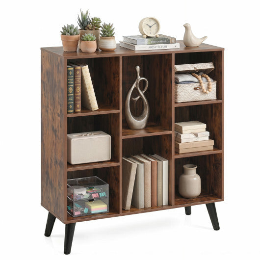 8-Cube Bookcase with Raised Support Legs for Living Room-Rustic Brown W2B