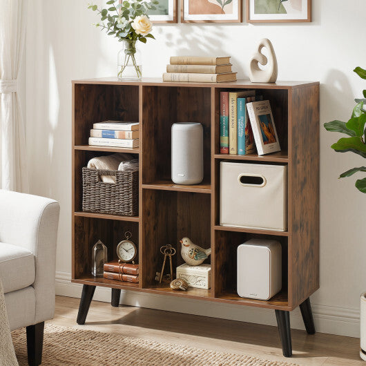 8-Cube Bookcase with Raised Support Legs for Living Room-Rustic Brown W2B