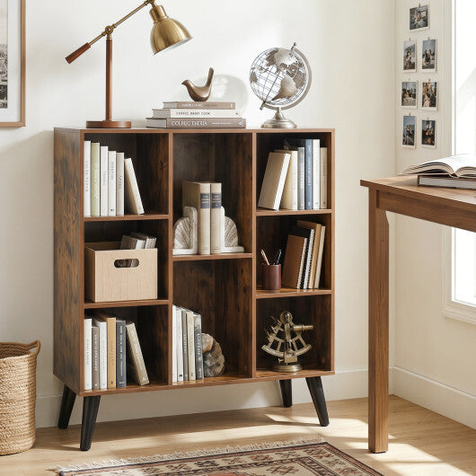 8-Cube Bookcase with Raised Support Legs for Living Room-Rustic Brown W2B