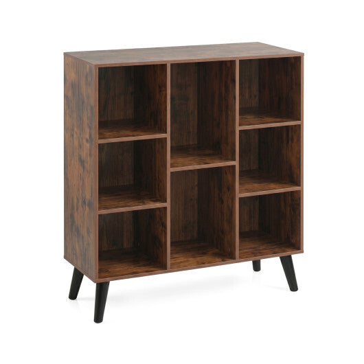 8-Cube Bookcase with Raised Support Legs for Living Room-Rustic Brown W2B