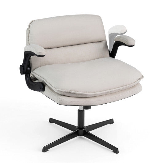 Criss Cross Chair with Flip-up Arms Ergonomic Office Desk Chair with Adjustable Height Wide Backrest Padded Seat-Beige W2B