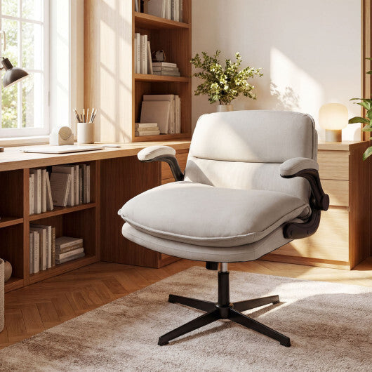 Criss Cross Chair with Flip-up Arms Ergonomic Office Desk Chair with Adjustable Height Wide Backrest Padded Seat-Beige W2B