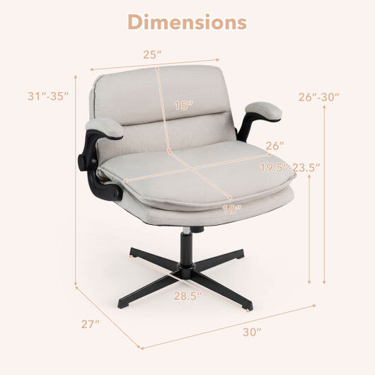 Criss Cross Chair with Flip-up Arms Ergonomic Office Desk Chair with Adjustable Height Wide Backrest Padded Seat-Beige W2B