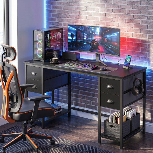 48 Inches Computer Desk with Power Outlet Home Office Desk with 4 Fabric Drawers-Brown W2B