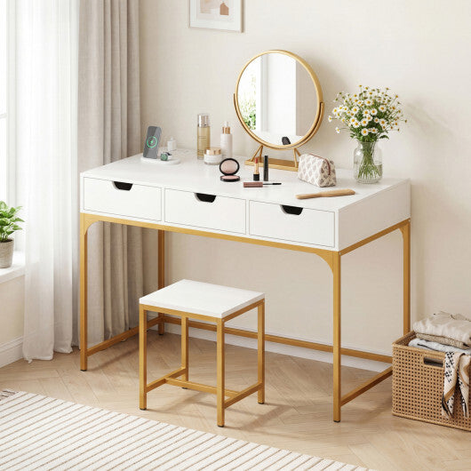 Office Desk with Power Outlets and Hidden Compartment for Study-White W2B